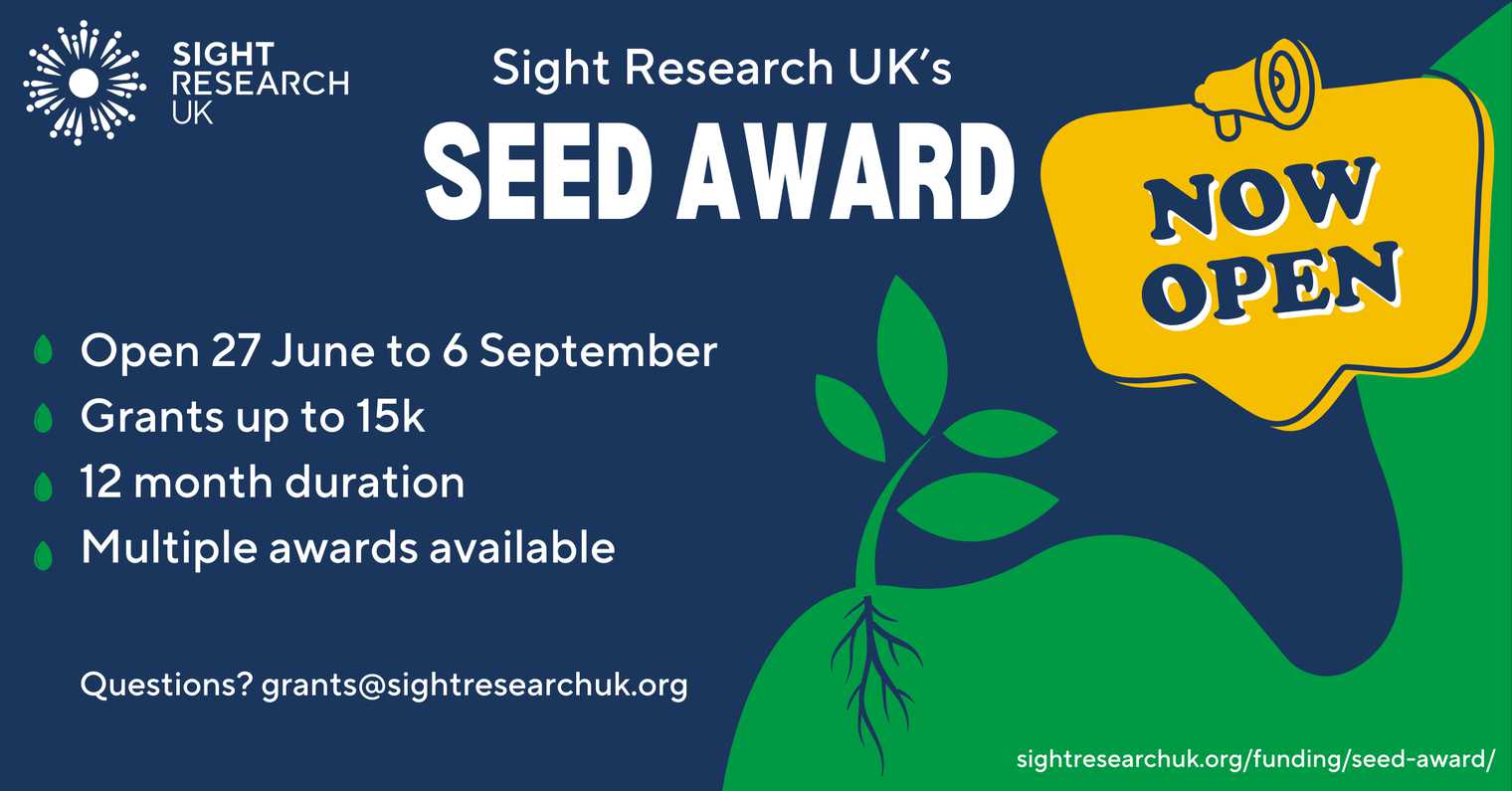 Informative banner for Sight Research UK's Seed Award 2024