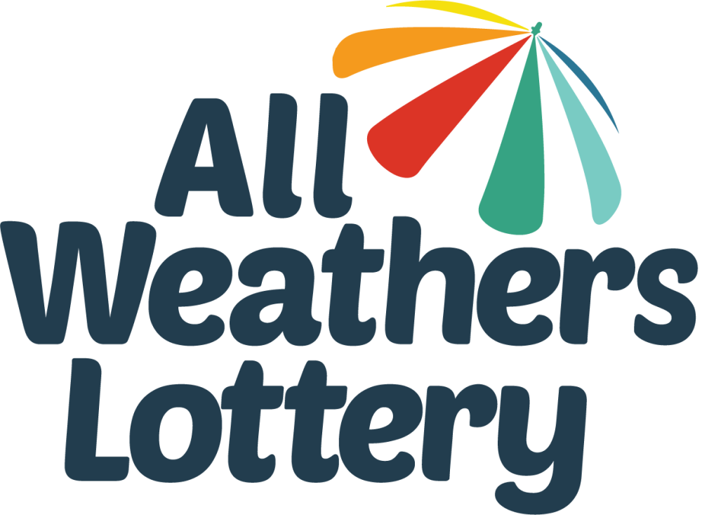 All Weathers Lottery logo, with a multi coloured umbrella.