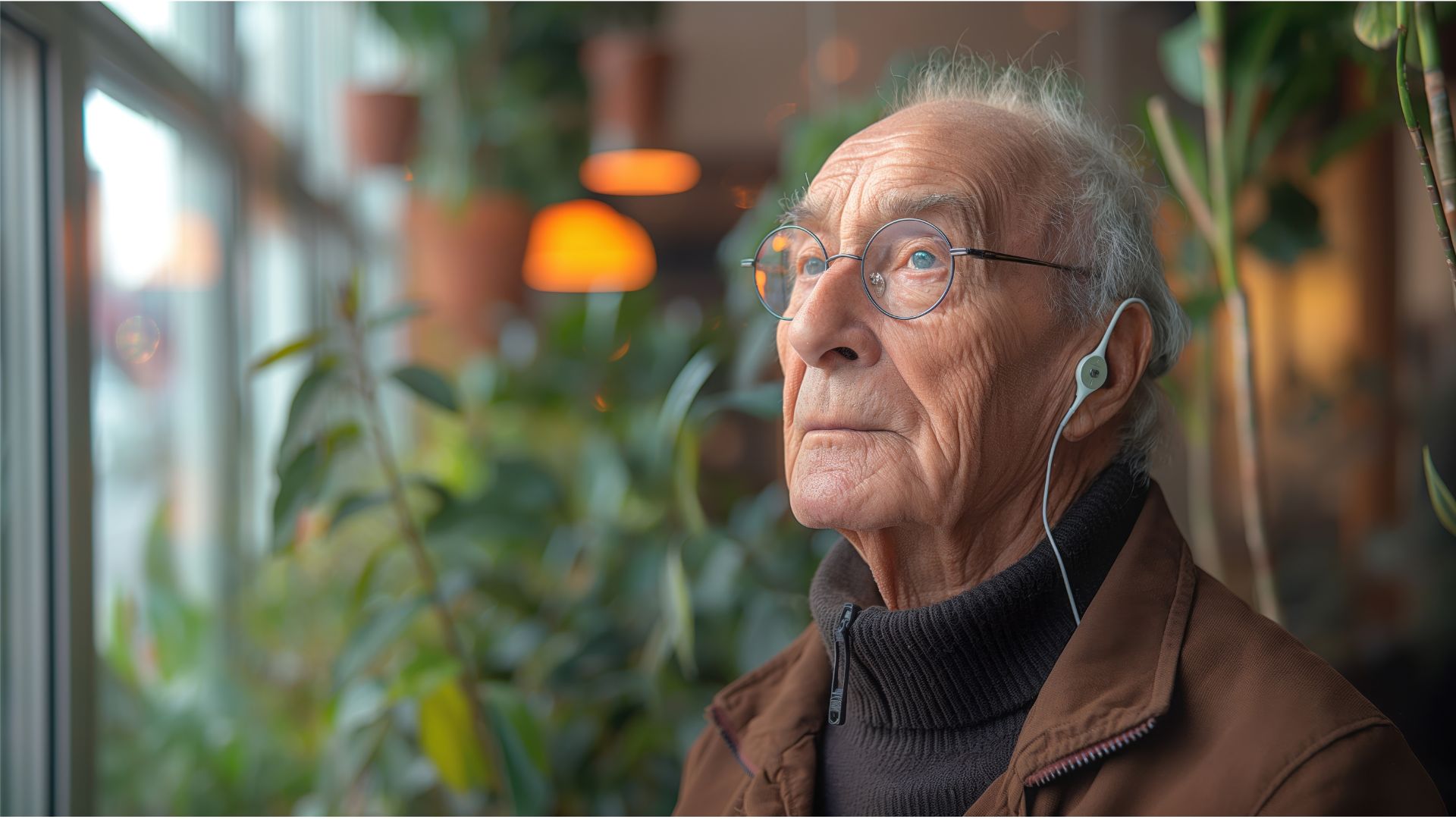 Elderly person in a café setting.