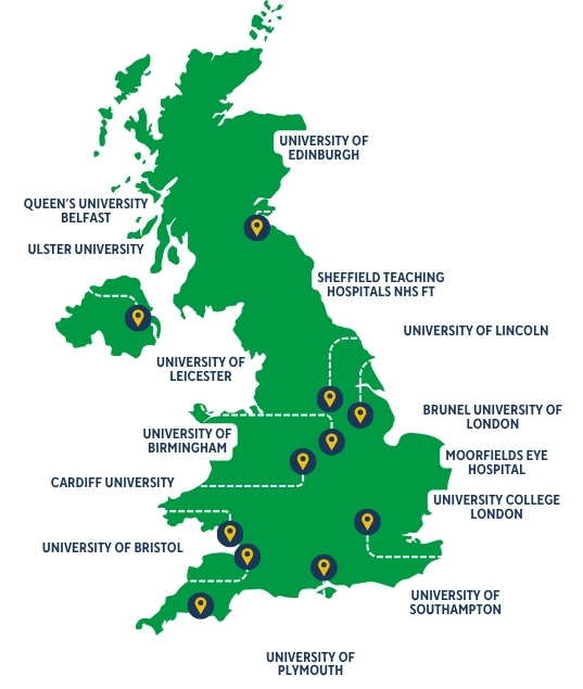 Map of UK universities and hospitals
